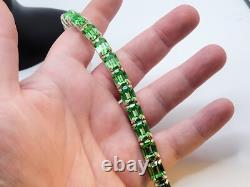 Sterling Uranium Glass Tennis Bracelet Emerald Cut Green 925 Silver