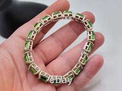 Sterling Uranium Glass Tennis Bracelet Emerald Cut Green 925 Silver