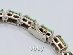 Sterling Uranium Glass Tennis Bracelet Emerald Cut Green 925 Silver