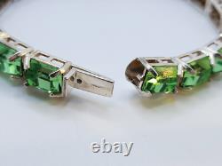 Sterling Uranium Glass Tennis Bracelet Emerald Cut Green 925 Silver
