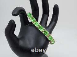 Sterling Uranium Glass Tennis Bracelet Emerald Cut Green 925 Silver