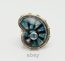 Sterling silver glass opal ammonite fossil shape ring sz 5.75 Echo of Dreamer