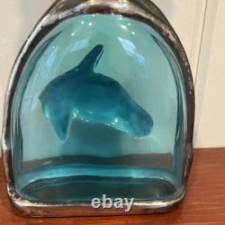 Sterling silver horse head overlay on glass decanter, RARE Blue Glass! Gorgeous