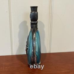 Sterling silver horse head overlay on glass decanter, RARE Blue Glass! Gorgeous