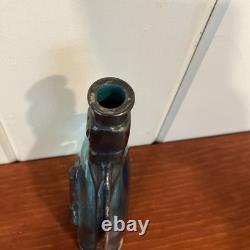 Sterling silver horse head overlay on glass decanter, RARE Blue Glass! Gorgeous