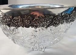 Sterling silver rim Cut Glass bowl Antique