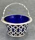 Sterling Silver Sugar Basket With Cobalt Blue Glass Liner Birmingham 1904