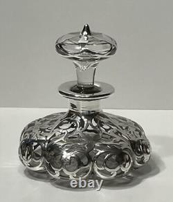 Steuben Art Glass Sterling Silver Overlay Perfume 4 1/2 Tall and 4 1/4 Wide