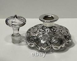 Steuben Art Glass Sterling Silver Overlay Perfume 4 1/2 Tall and 4 1/4 Wide