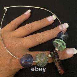 Studio Artisan Hand Made Estate Sterling Silver & Hand Blown Glass Necklace 16