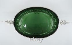 Stunning 1902 English Sterling Silver Green Glass Art Nouveau Centerpiece Bowl