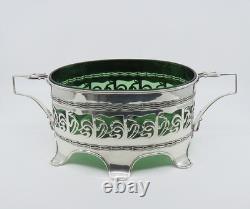 Stunning 1902 English Sterling Silver Green Glass Art Nouveau Centerpiece Bowl