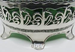Stunning 1902 English Sterling Silver Green Glass Art Nouveau Centerpiece Bowl