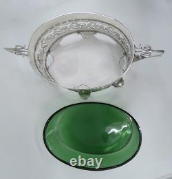 Stunning 1902 English Sterling Silver Green Glass Art Nouveau Centerpiece Bowl