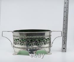 Stunning 1902 English Sterling Silver Green Glass Art Nouveau Centerpiece Bowl