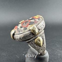 Stunning Ancient Roman Mosaic Glass Sterling Silver Ring Beautiful Rare