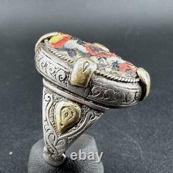 Stunning Ancient Roman Mosaic Glass Sterling Silver Ring Beautiful Rare