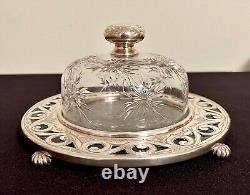 Stunning Antique Sterling & Cut Glass Covered & Domed Butter Plate Dish