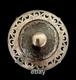 Stunning Antique Sterling & Cut Glass Covered & Domed Butter Plate Dish