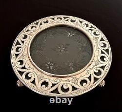 Stunning Antique Sterling & Cut Glass Covered & Domed Butter Plate Dish