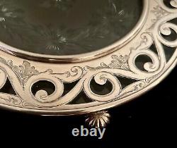 Stunning Antique Sterling & Cut Glass Covered & Domed Butter Plate Dish