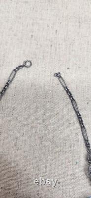 Stunning Antique Sterling Silver Art Nouveau Blue Czech Carved Glass Choker