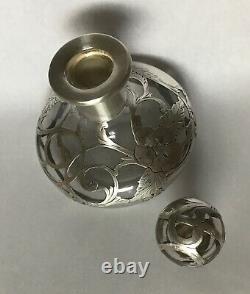 Stunning Art Nouveau Sterling Silver Overlay Glass Wine decanter