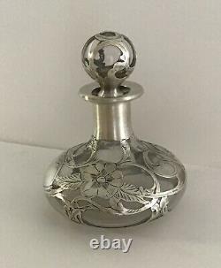 Stunning Art Nouveau Sterling Silver Overlay Glass Wine decanter