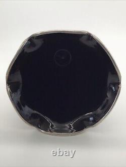 Stunning Scarce Sterling Silver Overlay Black Amethyst Glass 9.25 Vase