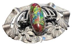 Stunning Sterling Silver and Iridescent Glass Antique Art Nouveau Brooch Pin