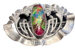 Stunning Sterling Silver and Iridescent Glass Antique Art Nouveau Brooch Pin