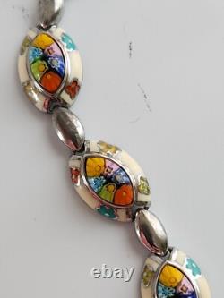 Stunning Vintage Alan K 7 1/2 Millefiori Murano Art Glass Sterling Silver