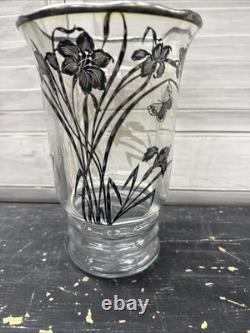 Stunning Vintage Art Nouveau Sterling Silver Overlay Glass Flower Vase 1921 RARE
