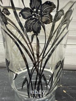 Stunning Vintage Art Nouveau Sterling Silver Overlay Glass Flower Vase 1921 RARE