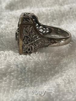 Sunburst Camphor Glass Ring Embellished Ring Inset White Sterling Silver 925