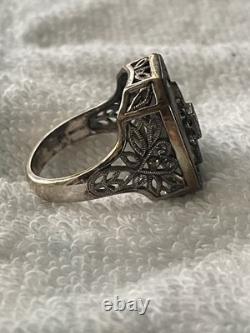 Sunburst Camphor Glass Ring Embellished Ring Inset White Sterling Silver 925