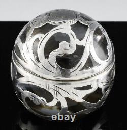 Superb Art Nouveau Sterling Silver Overlay & Crystal Glass Lidded Inkwell Jar