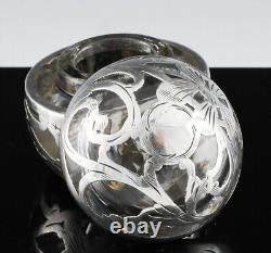 Superb Art Nouveau Sterling Silver Overlay & Crystal Glass Lidded Inkwell Jar