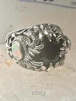 Swan ring bird band lab opal blue glass size 6 sterling silver women