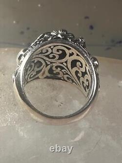 Swan ring bird band lab opal blue glass size 6 sterling silver women