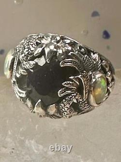 Swan ring bird band lab opal blue glass size 6 sterling silver women