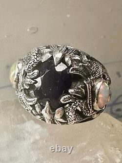 Swan ring bird band lab opal blue glass size 6 sterling silver women