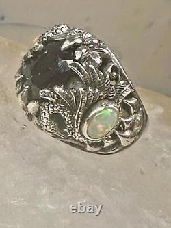 Swan ring bird band lab opal blue glass size 6 sterling silver women