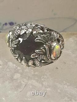 Swan ring bird band lab opal blue glass size 6 sterling silver women