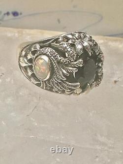Swan ring bird band lab opal blue glass size 6 sterling silver women