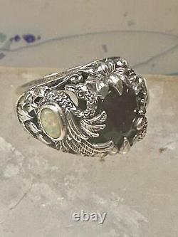 Swan ring bird band lab opal blue glass size 6 sterling silver women