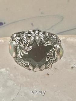 Swan ring bird band lab opal blue glass size 6 sterling silver women