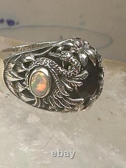 Swan ring bird band lab opal blue glass size 6 sterling silver women