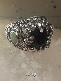 Swan ring bird band lab opal blue glass size 6 sterling silver women