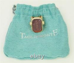 TAGLIAMONTE 14K Gold 925 Silver Purple Venetian Glass Intaglio Angel Floral Ring